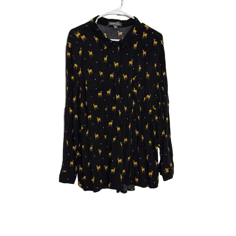 Alexander Jordan women’s Black long sleeves Shirt with Yellow deer Print